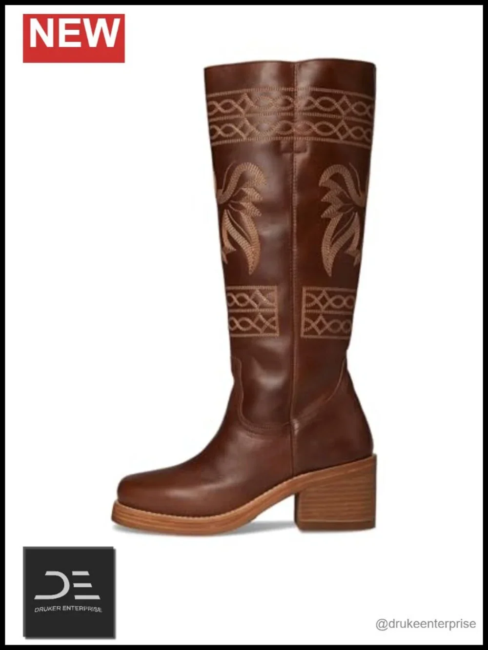 Embroidered Pull On Casual Boots Mid Heel